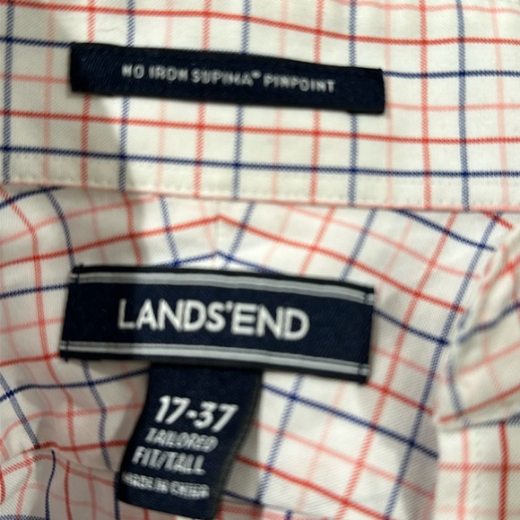 Lands End plaid No Iron Supima Pinpoint Button Down Shirt Sz 17-37 Tall - Picture 4 of 4